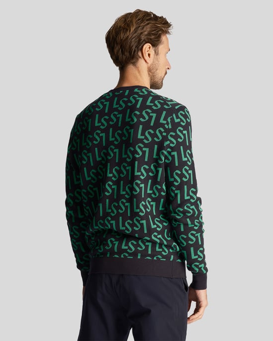 Lyle & Scott Herren-Golfmonogramm-Strickpullover mit Rundhalsausschnitt in Marineblau - Image 3