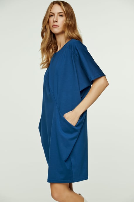 Petrol Batwing Style Punto di Roma Dress