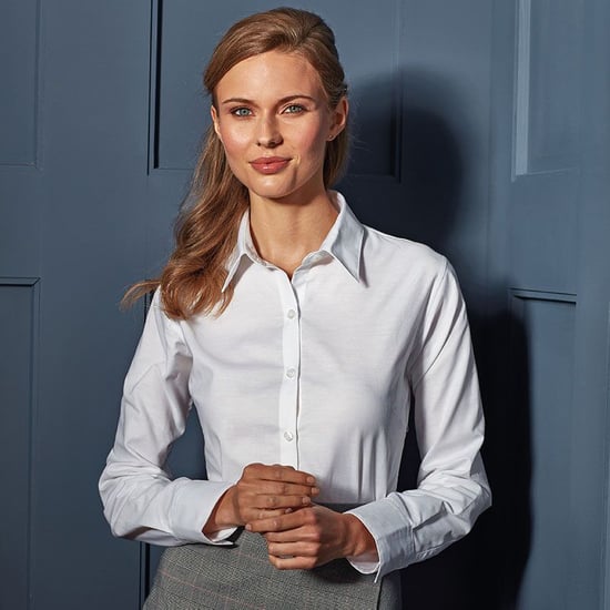 Premier Damen Oxford-Bluse / Bluse / Arbeitshemd, langärmlig (Weiß) - Image 3