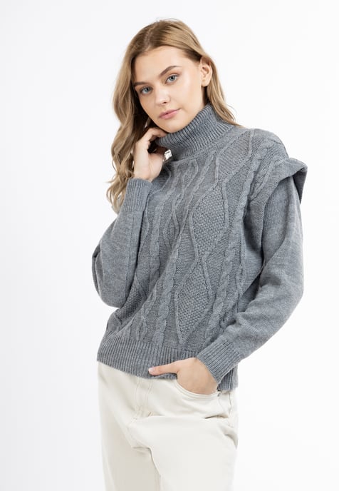 Dreimaster Strickpullover Damen dunkelgrau melange - Image 3
