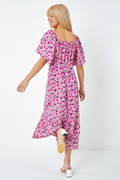 Floral Print Sweetheart Midi Dress