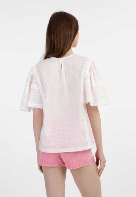 Mymo bluse mit spitze Damen Weiss Pinkorange Punkte - Image 4
