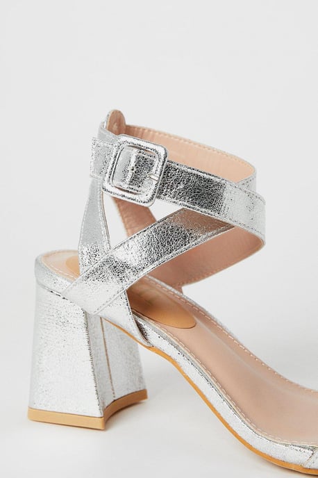 Faith: Emilie Covered Buckle High Block Heeled Sandals
