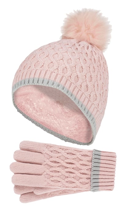 Wärmehalter - Thermoisolierte Pom Pom Bommelmütze und Handschuhe für Mädchen | bunte Pastellfarben - Altrosa - Image 1