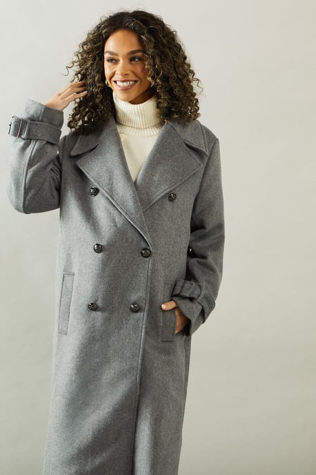 Buckle Detail Double Breasted Coat