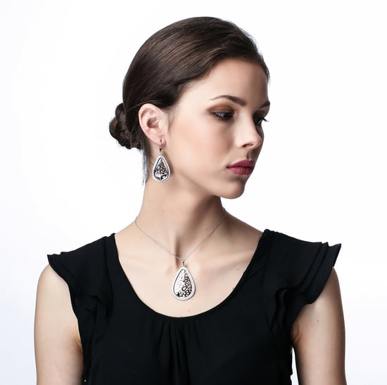 Orphelia Damen 925 Sterling Silber Set: Kettenanhänger + Ohrringe - Silber/Rose SET-068 - Image 5