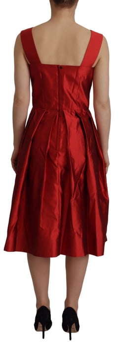 Dolce & Gabbana Rotes A-Linien-Faltenkleid aus Satin-Seide für Damen - Image 3