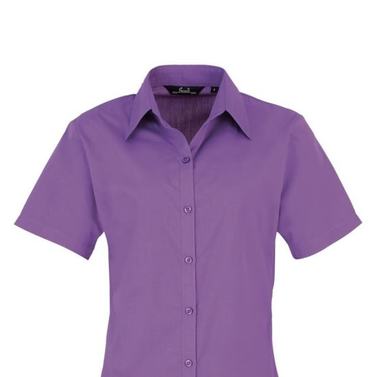 Premier Damen Kurzarm Popeline Bluse / Arbeitshemd (Kräftiges Violett) - Image 2