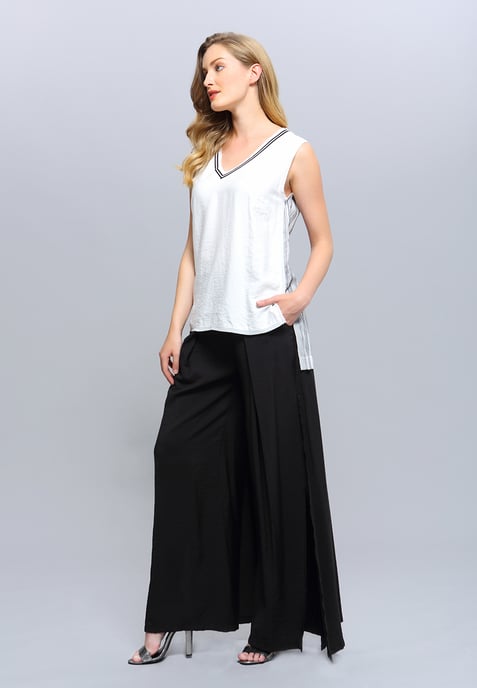 Langes Bi-Material-Top mit V-Ausschnitt - Image 6