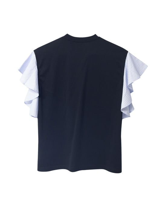 Burberry Gestreifter Rüschensleeve Oversized T-Shirt aus schwarzer Baumwolle - Image 5