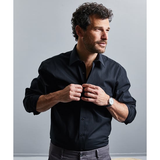 Russell Mens Long Sleeve Pure Cotton Work Shirt (Schwarz) - Image 2