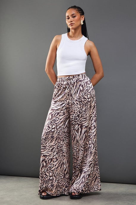 Satin Drawstring Waist Wide Leg Trouser