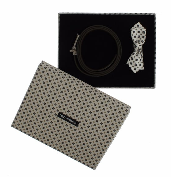 Dolce & Gabbana White Silk Bowtie Leather Men's Belt Gift Box - Image 2