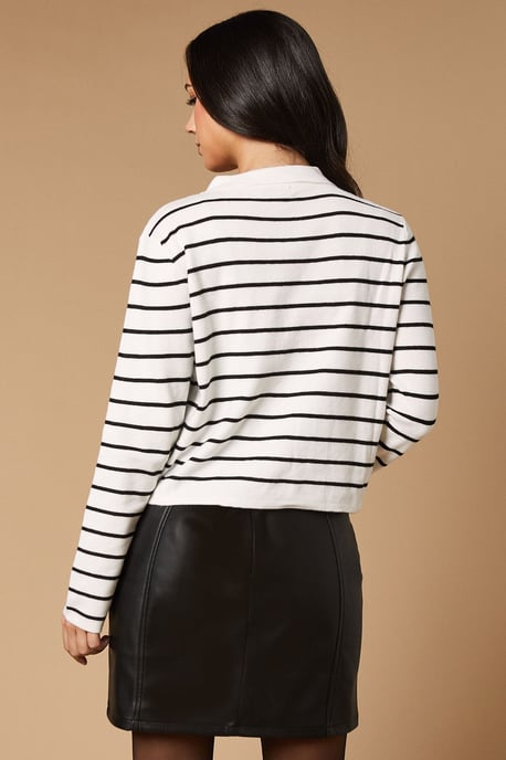 Striped Collared Button Down Knitted Jacket