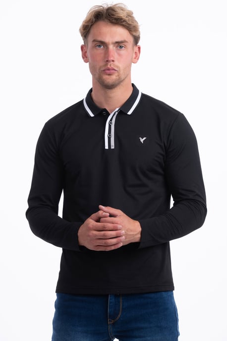 D-Rock Mens Long Sleeve Polo Shirt with Dual-Stripe Collar