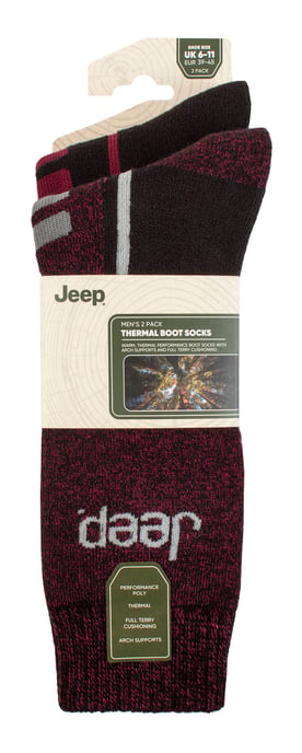 Mens Thermal Winter Socken | Jeep | Thick Ribbed Design Warm gestrickt Boot Socken | Chunky Performance Socken - Schwarz / Berry - Image 2
