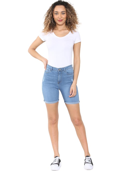 Enzo | Womens Ripped Denim Shorts - Hellblau - Image 6