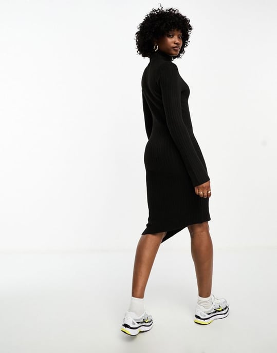 COLLUSION knitted asymmetric hem midi dress in black