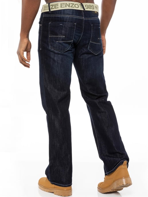 Enzo | Herren Denim Jeans mit Gürtel - Dunkelblau - Image 3