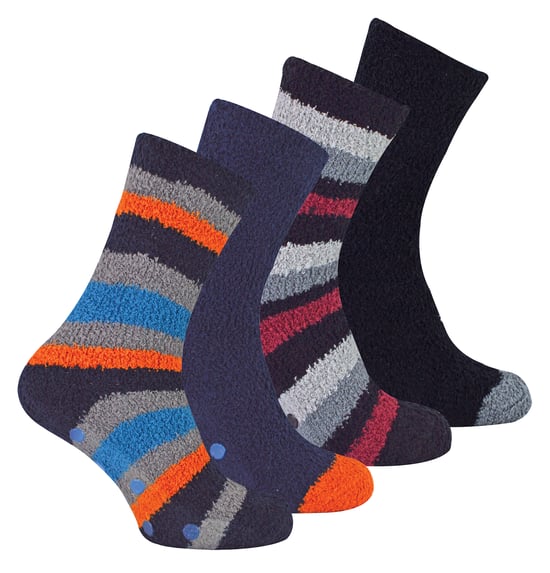 4 Paar Herren Bettsocken |Thermal Anti Slip Fuzzy Slipper Socken - Schwarz / Orange Stripe - Image 1