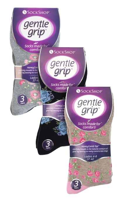 9 Paar Multipack Ladies Cotton Crew Non Elastic Socks | Gentle Grip | Womens Soft Top Striped Patterned Non Binding Socks - Floral 1 - Image 2