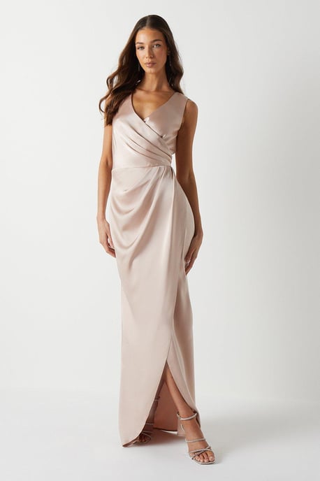 Ruched Waist Detail Satin Bridesmaids Dress - Image 2