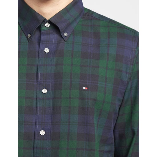 Men's Tommy Hilfiger Black Tartan Long Sleeve Shirt in navy green