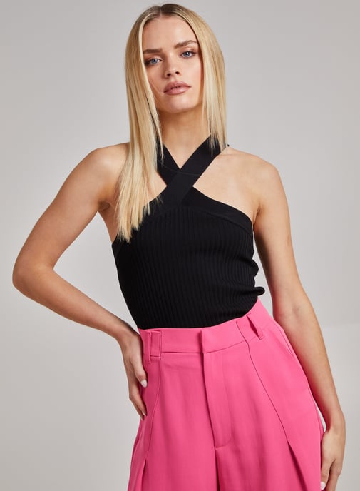 Ribbed Sleeveless Halter Neck Top