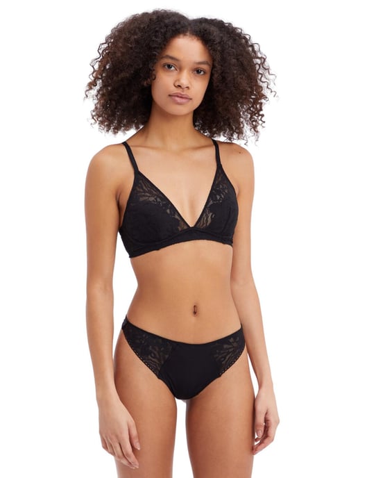 Calvin Klein Ultra-Soft Lace Plunge Bra - Black