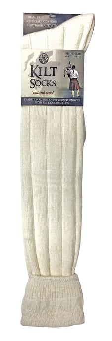 Herren kniehoch Wolle Mischung gerippt Creme Hose Kilt Socken - Creme - Image 2