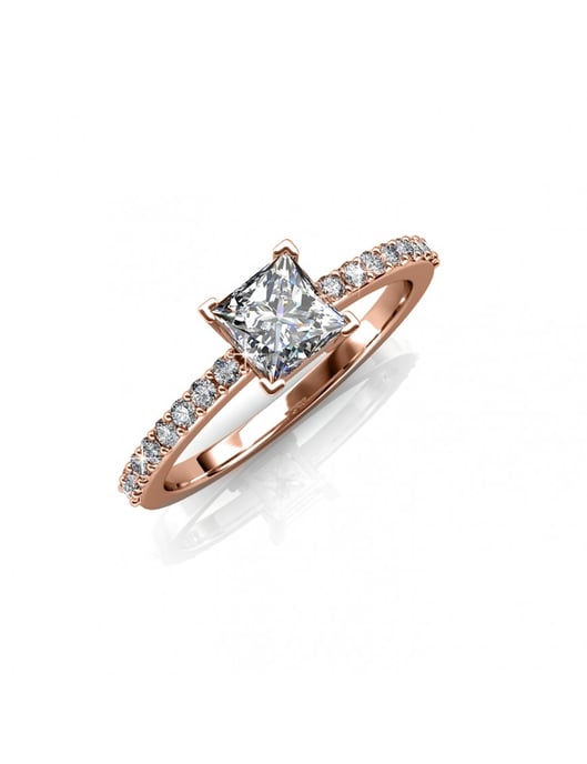 Einfacher quadratischer Ring - Roségold und Kristall - Image 1