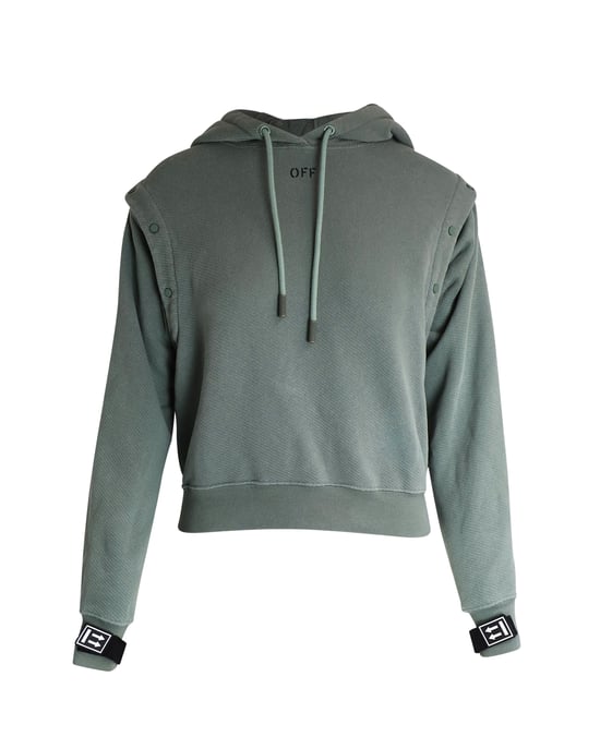 Off-White Hoodie mit abnehmbaren Ärmeln in khakifarbenem Baumwollpullover - Image 1