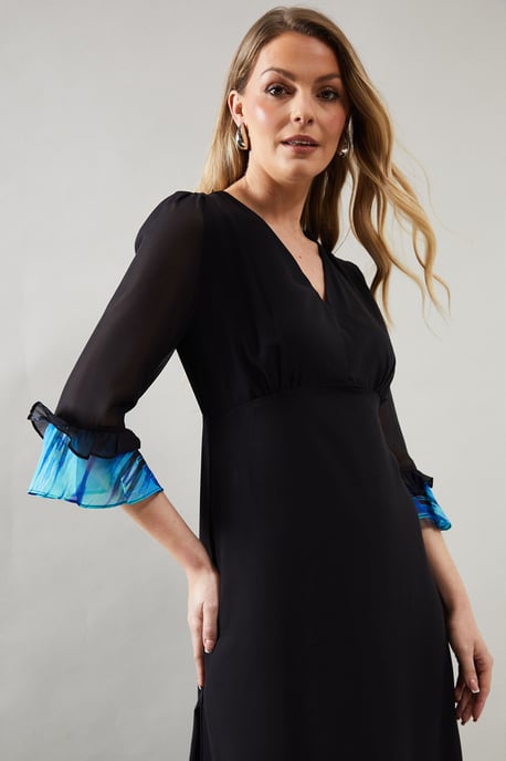 Ombre Print Flute Sleeve Chiffon Midi Dress - Image 2