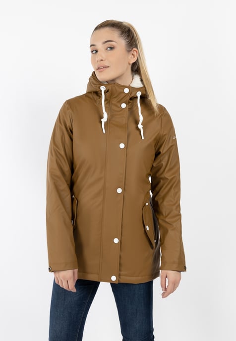 Dreimaster Regenjacke mit Teddyfutter Damen Dunkelsand - Image 2