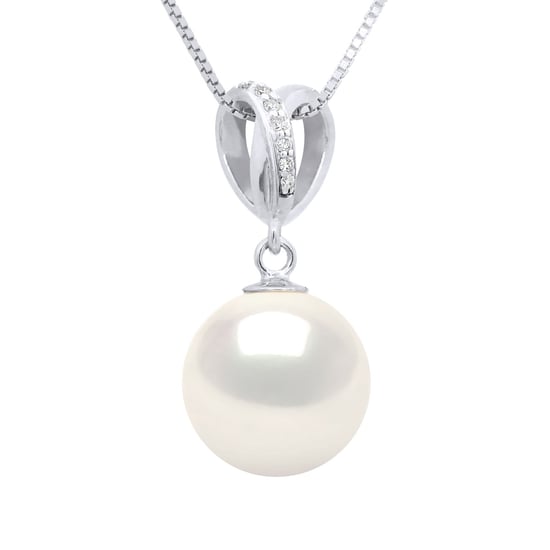Pendant Double Knot White Gold - Diamonds 0,03 Cts - Real Cultured Freshwater Pearl Round 10-11 mm