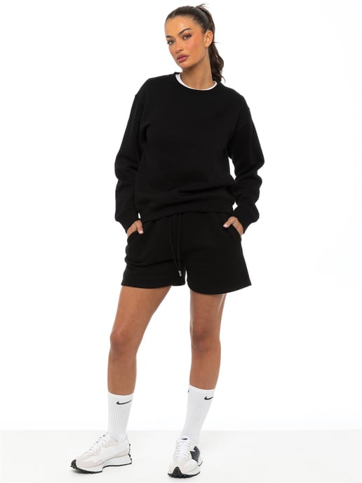 Enzo Womens Oversized Sweatshirt Trainingsanzug mit Shorts - Schwarz - Image 3