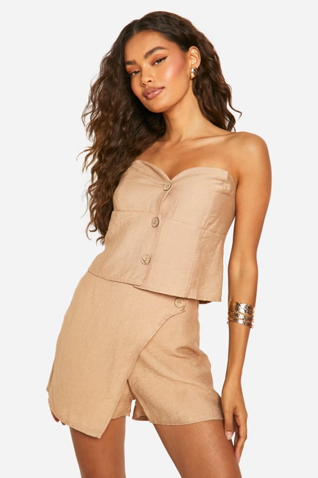 Linen Look Wrap Front Skort
