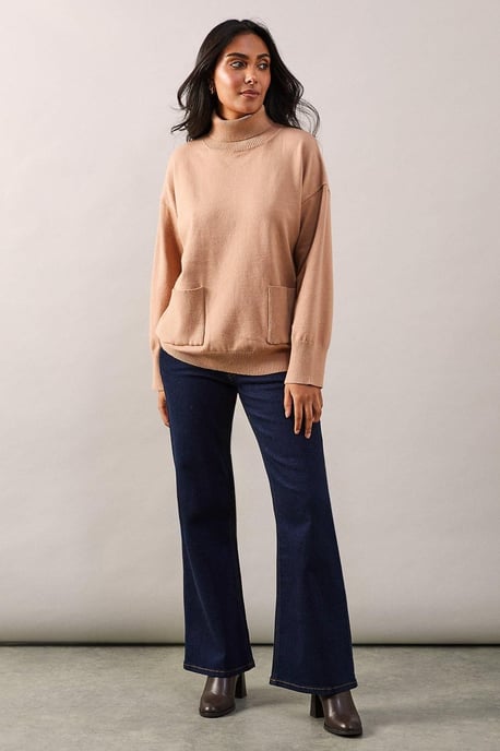 Petite Pocket Front Roll Neck Jumper