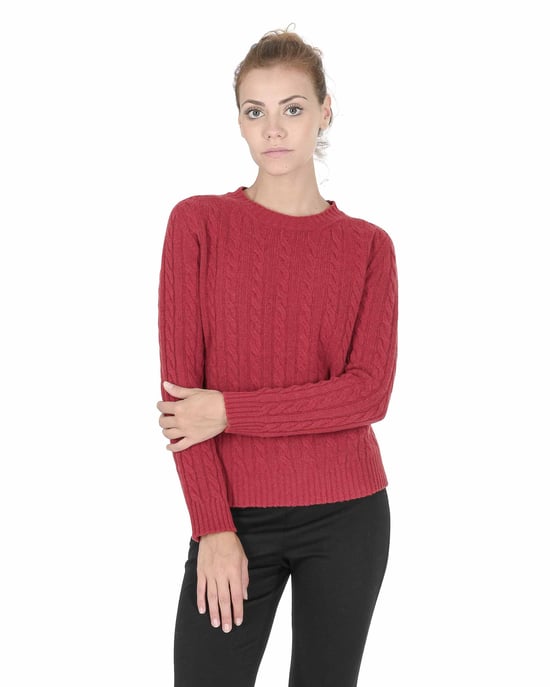 Crown Of Edinburgh Cashmere Womens Round Neck Sweater Coe 0033 Red