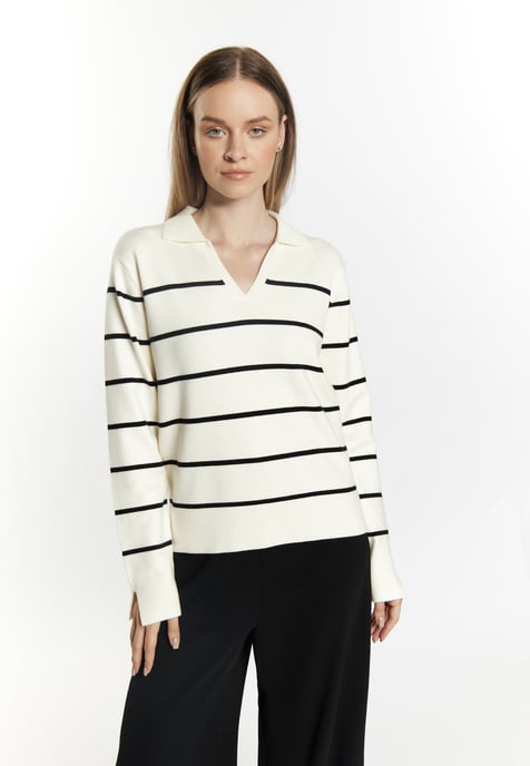 Dreimaster Strickpullover Damen Wollweiss Schwarz - Image 3