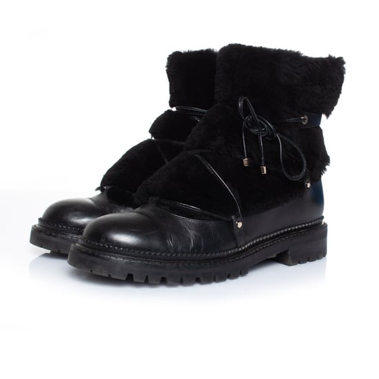Fell-verzierte Leder Schnürstiefel - Image 1