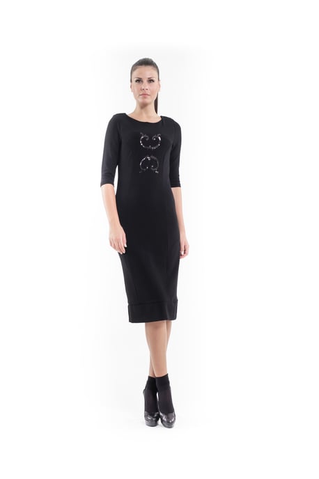 Sequin Detail Stretch Dress in Black