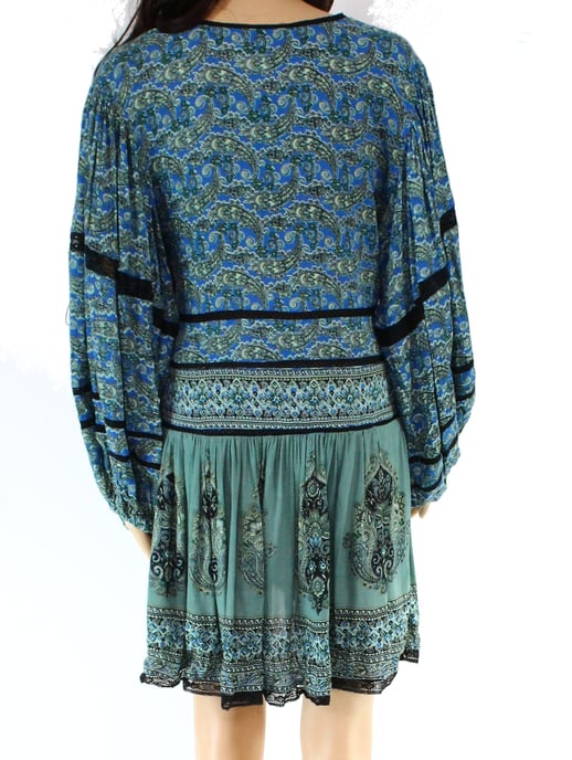 Free People Women's Dress Blue Floral-Print V-Neck Shift