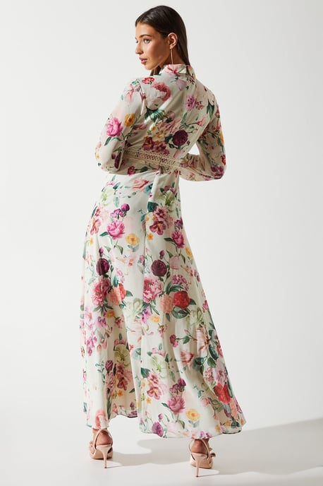 Pleated Lace Trim Midi Dress