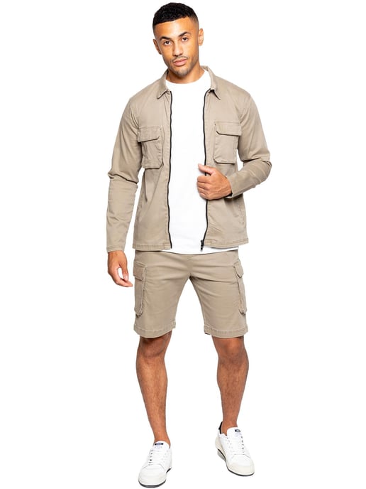 Enzo | Herren Cargo-Trainingsanzug mit Shorts Set - Beige - Image 1