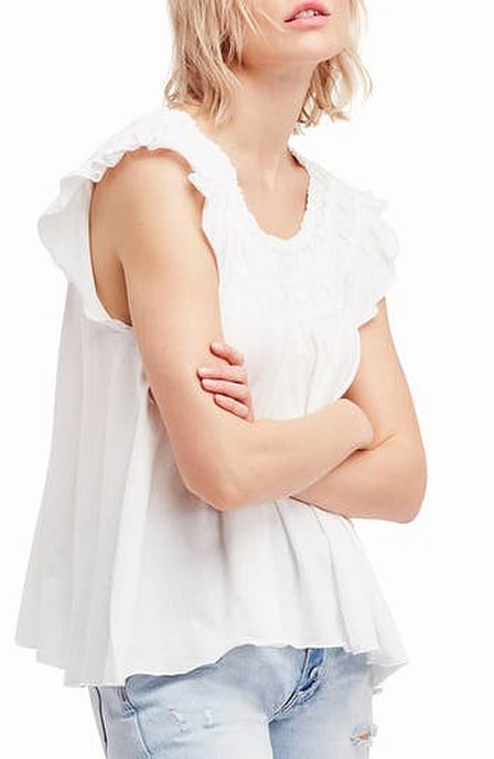 Free People Women's Blouse White  Gathered Coconut Ruffled