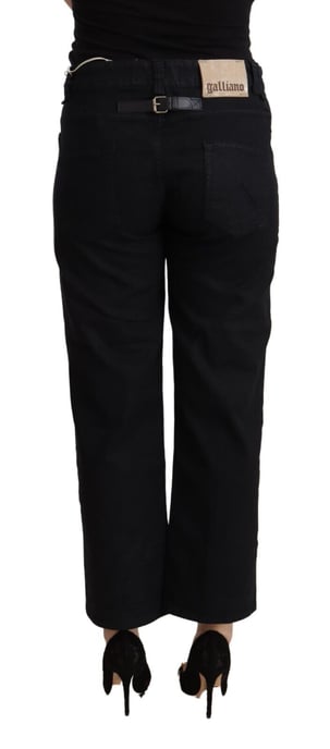 John Galliano Damen Schwarze Baumwoll Flared Cropped Hoch Taille Denim Jeans - Image 3