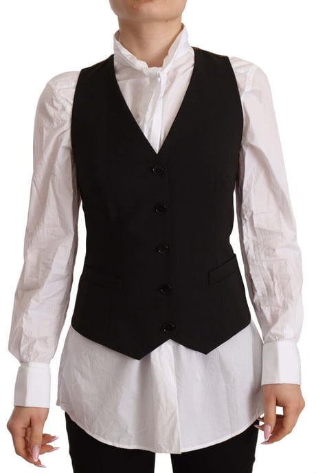 Dolce & Gabbana Damen Schwarze Knopfleiste Ärmellose Weste Polyester Top - Image 1