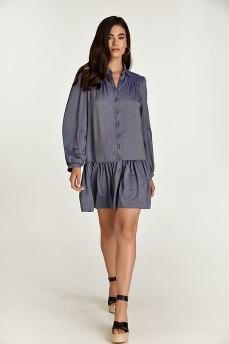 Blaues Kleid im Denim-Stil mit Knöpfen - Image 1