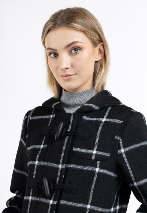 Dreimaster Dufflecoat aus Wollgemisch Damen Kariert Schwarz Weiss - Image 3